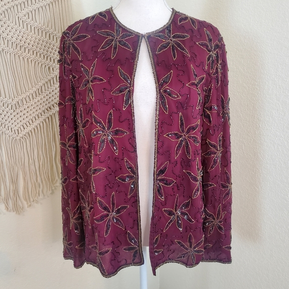 Vintage 100% Silk Cardigan with Beading and Sequins! Size Large. - Picture 2 of 10